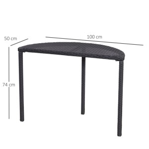 Outsunny Rattan Beistelltisch Polyrattan Metall Schwarz L100 x B50 x H74 cm