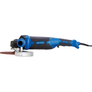 LUX Winkelschleifer E-WS-2000/230, blau-schwarz, mit montierter Schleifscheibe.