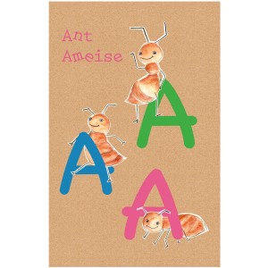 Komar Wandbild ABC Animal A, 50x70 cm, mit bunten Ameisen und Buchstaben für Kinderzimmer.