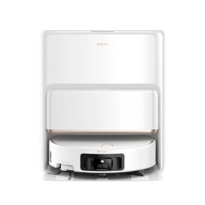 Weißer Mova Saug- und Wischroboter Z60 Ultra mit Ladestation. Handstaubsauger für die Bodenreinigung.