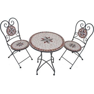 3-tlg. Balkon-Sitzgruppe Amarillo mit Mosaik in Braun, Grau, Rot und Beige.