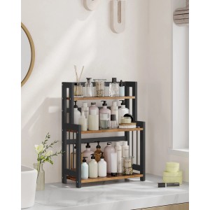 Songmics Gewürzregal aus Bambus mit 3 Ebenen in Braun und Schwarz, ideal als Küchenhelfer.