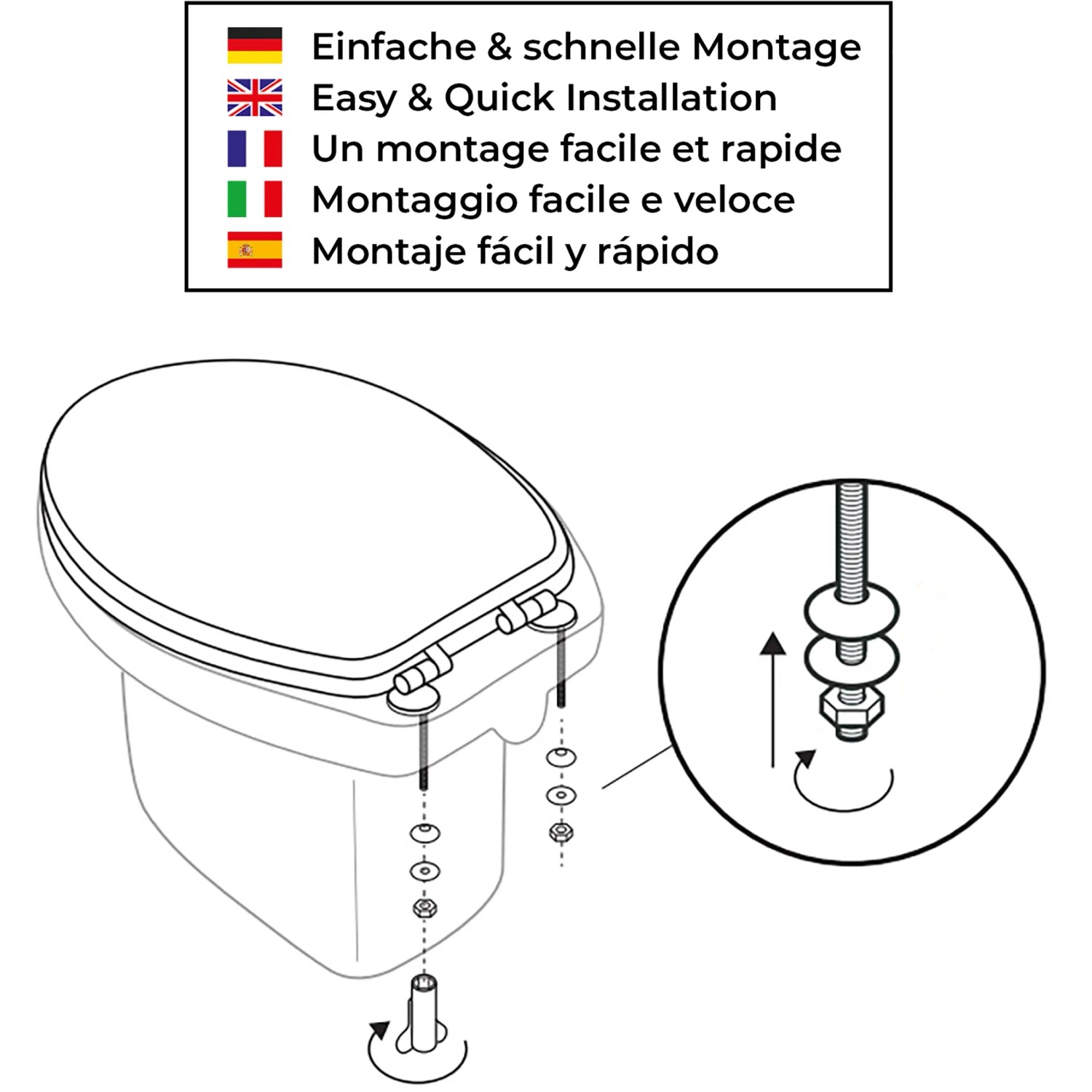 Montageanleitung für Sanfino WC-Sitz Rose Skull: Toilettendeckel einfach montieren.