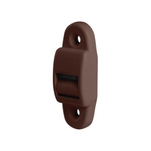 Braune Rollladen Gurtführung aus Kunststoff mit 14mm Rolle für die Rollladensteuerung.