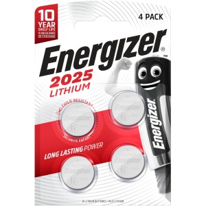 Energizer CR 2025 Lithium Knopfzellen, 4er-Pack. Batterie für elektronische Geräte.