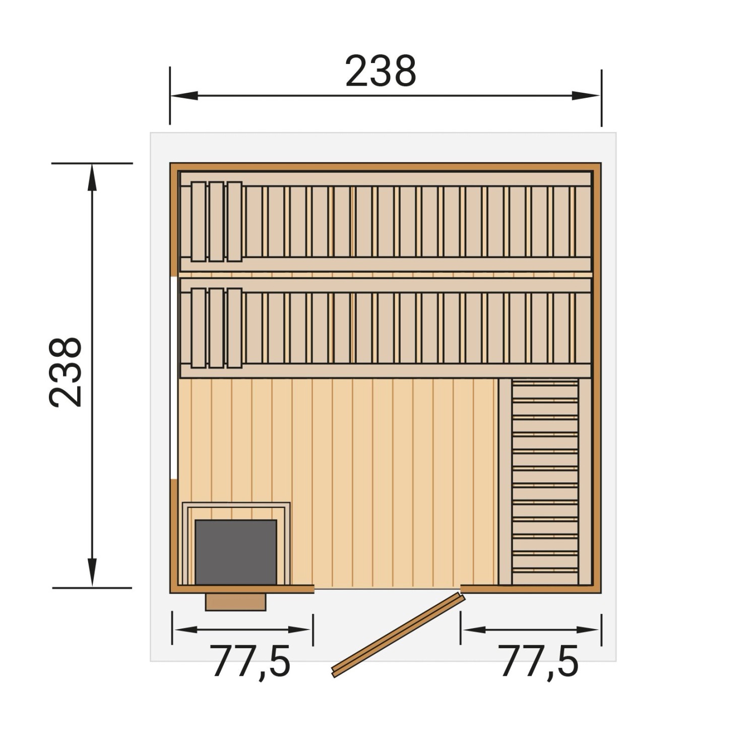 Grundriss Weka Design-Saunahaus Kuopio, Außenmaß 263x298 cm, mit Technikpaket 1.