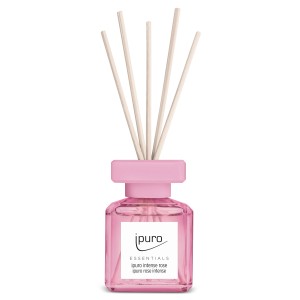 Ipuro Raumduft Intense Rose, 50ml, in rosa Glasflasche mit Duftstäbchen.