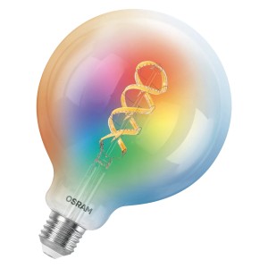 Dimmbares Osram Matter E27 LED Leuchtmittel in Globeform mit Farbwechsel und Filament.