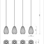 Technische Zeichnung der anthrazitfarbenen Trio Deckenlampe Onyx, 4-flammig mit E27 Fassung.