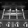 El Fuego Gasgrill Columbus, 4 Brenner, offen. Detailaufnahme der Brenner und Bedienelemente des schwarzen Grills.