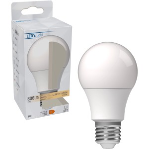 LED-Leuchtmittel E27, 8W, warmweiß, mit Verpackung.