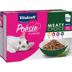 Vitakraft Poesie Classique Meaty Sauce Katzen-Nassfutter, 12x85g Multipack mit Huhn, Ente, Lamm und Wild.