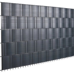 Anthrazitfarbene PVC-Sichtschutzstreifen (5 Stk.) für Zaunbau & Sichtschutz, wetterfest und UV-stabil.