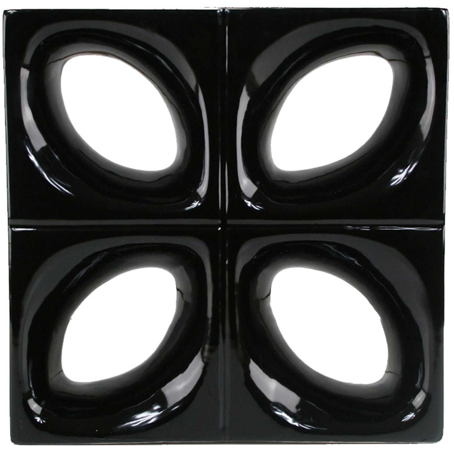 Schwarzer Keramikstein Daisy, Deko-Element für Innenräume, 24x24x8 cm.