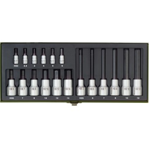 Proxxon Steckschlüsselsatz Hex 1/4 und 1/2, 18-teilig im Stahlkasten.