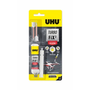 UHU Turbo Fix² Plastik Kleber, 10g Packung. Schnellhärtender 2-Komponenten-Kleber für Kunststoff.