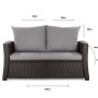 Graues 2-Sitzer Gartensofa mit Polyrattan und Kissen (120x50x50 cm) aus dem Setgarden Mix-Techno Gartenkissen Set.