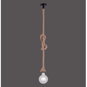 Schwarze Just Light Pendellampe mit Seilaufhängung und Knoten, rustikal maritimes Design.
