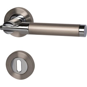 Rosettengarnitur Solid 6-R, Edelstahl poliert-satiniert, Buntbart für Zimmertüren.