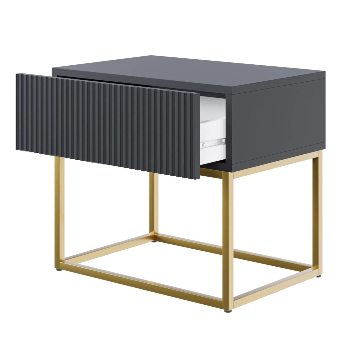 Selsey Nachttisch Veldio Rillenfront Goldfarbenes Gestell Schwarz 50 cm_4