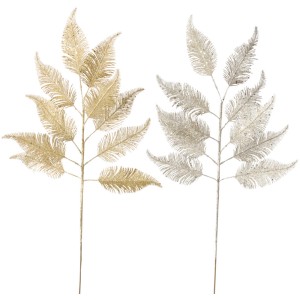 Boltze Home Dekozweig Tekha, 2-fach sortiert, gold und silber glitzernd, für Weihnachtsdeko.