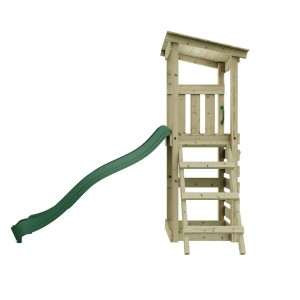 Rebo Spielturm Nizza aus Fichtenholz mit grüner Rutsche und Leiter. Ideal für den Garten.