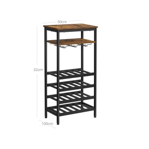 Vasagle Weinregal für 20 Flaschen in Braun-Schwarz, 50x32x100cm. Sideboard mit Gläserhalter.