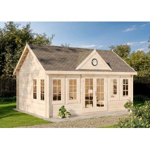 Unbehandeltes Alpholz Gartenhaus Clockhouse-XL mit Satteldach, 570x420 cm.