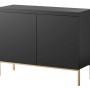 Modernes Selsey Sideboard Bemmi 100 cm in Schwarz mit zwei grifflosen Türen und eleganten goldenen Stahlbeinen.