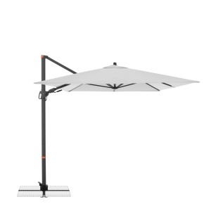 Hellgrauer, rechteckiger Doppler Ampelschirm MyZone mit Kurbelmechanik. Sonnenschirm für Balkon und Garten.