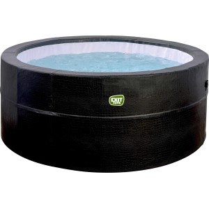 Schwarzer EXIT Leather Premium Whirlpool für 4 Personen, aufblasbarer Outdoor-Pool mit Lederoptik.
