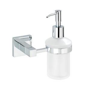 Wenko Power-Loc Seifenspender San Remo Chrom, zur Wandmontage, mit satiniertem Glasbehälter.