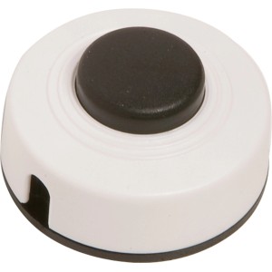 Weißer Wippen-Fußtretschalter für Lampeninstallation, runde Form, schwarzer Knopf.