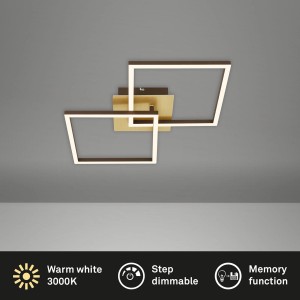 Moderne, dimmbare LED-Deckenleuchte Frame in Braun-Gold von Brilo mit geometrischem Design.