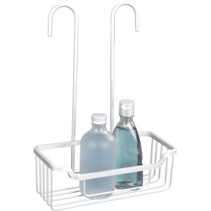 Wenko Duschregal Milo, weißes Metall, zum Einhängen an der Duscharmatur, mit zwei Flaschen.