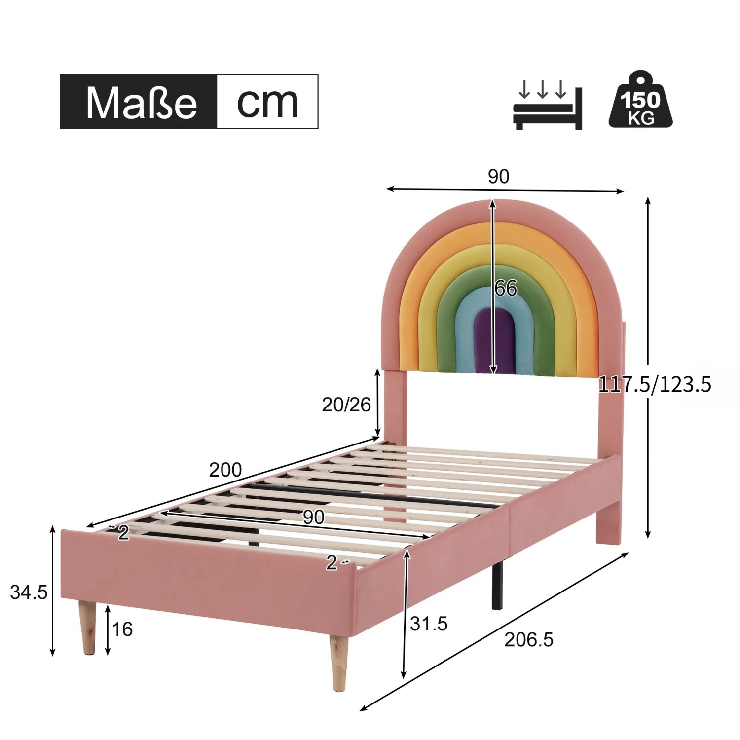 okwish Polsterbett 90x200cm mit Höhenverstellbarem Kopfteil Jugendzimmer Rosa ohne Matratze_5