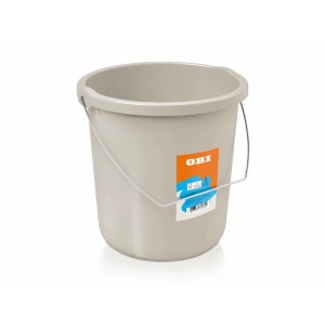 Runder OBI Eimer 5 l in Greige aus Kunststoff mit stabilem Metallbügel, ideal für Reinigungsarbeiten.