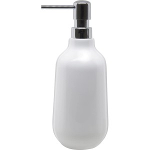 Weißer Spirella Elements Seifenspender Sense aus Keramik mit Chrom-Pumpe.