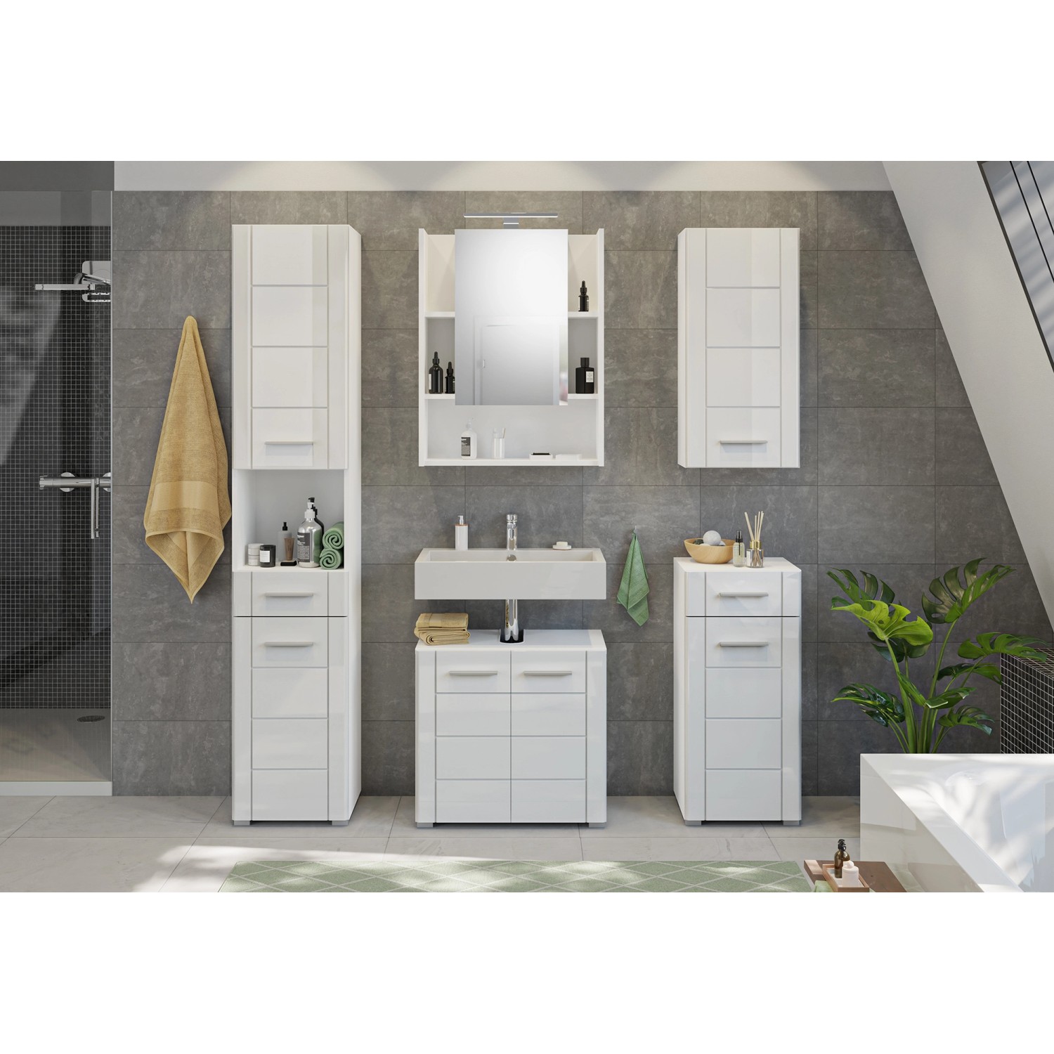 Hängeschrank Venice, hochglanz weiß, 37 cm breit, zur Badmöbel-Serie passend.