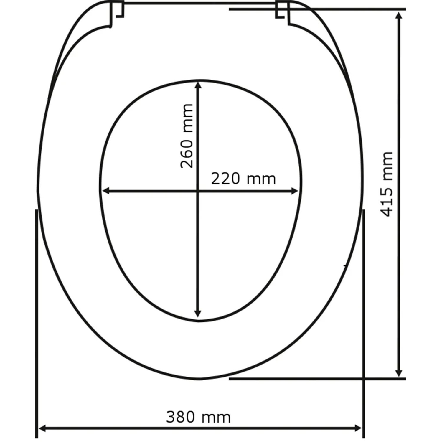 Technische Zeichnung WC-Sitz Prima Weiß von Wenko mit Maßen.