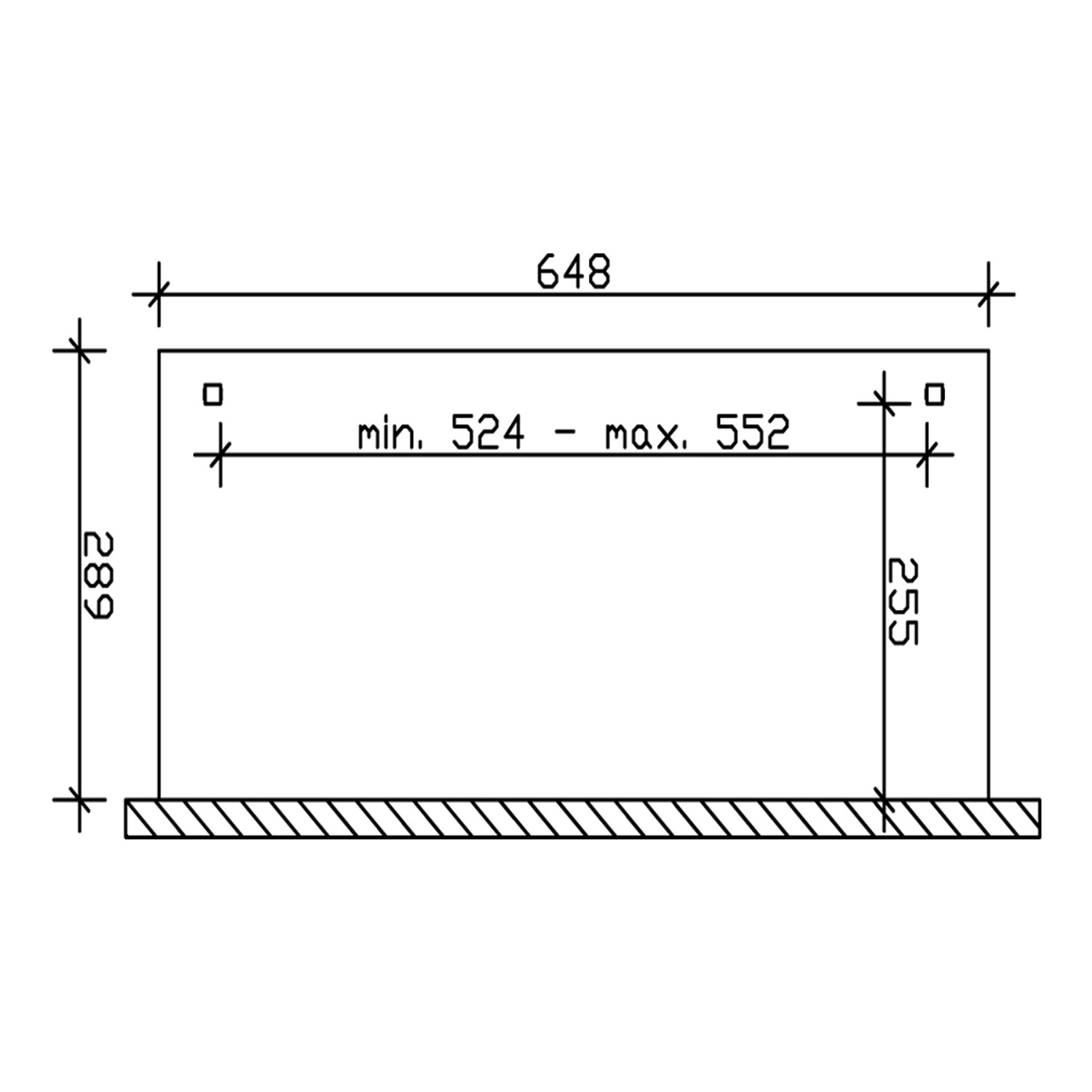 Technische Zeichnung der Skan Holz Terrassenüberdachung Verona, Maße 648x289 cm.