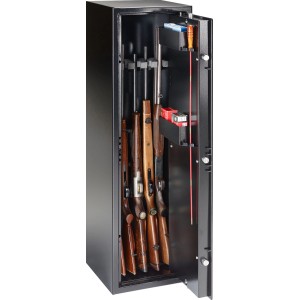 Burg Wächter Waffenschrank Ranger N 5 E für 5 Langwaffen und Munition, geöffnet.