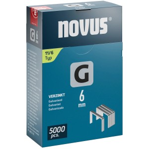 Novus Flachdrahtklammern G 11, 6 mm, 5000 Stück, verzinkt im blauen Karton.