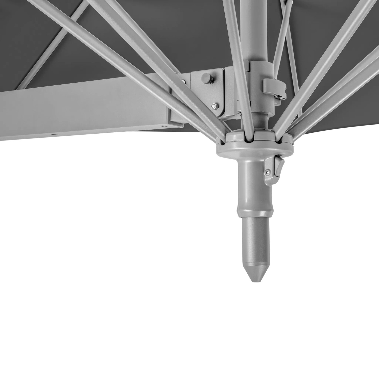 Detailaufnahme: Anthrazitfarbener Schneider Ampelschirm Muro, Ø 250 cm, mit Handöffner.