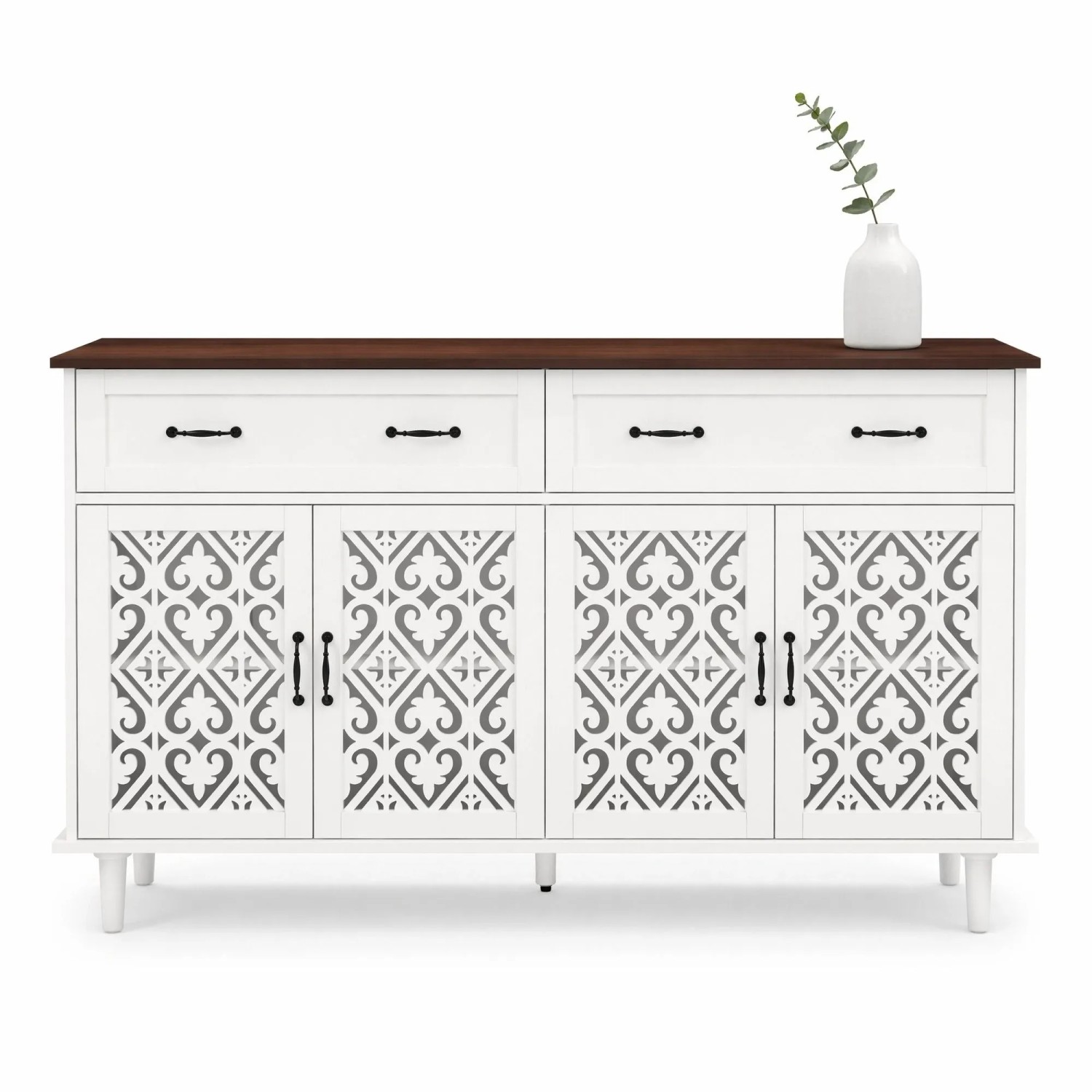 okwish Sideboard mit 4 Türen 2 Schubladen Wohnzimmer 150x90x40cm Weiß_9