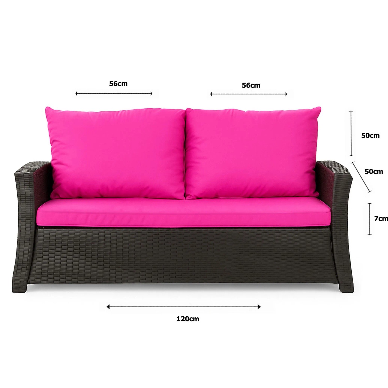 Gartenkissen-Set Rose für 2-Sitzer Polyrattan-Gartensofa, 120x50x50 cm.