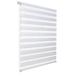 Weißes Sol Royal Doppelrollo SolDecor DL2, 80x220cm, für Fenster, mit transparenten und blickdichten Streifen.