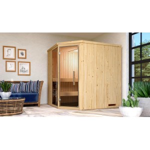 Weka Element-Ecksauna Varberg 2 Sparset mit Glastür und Fenster, Fichtenholz natur