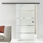 Levidor Glasschiebetür Berlin Schwarz mit teilsatiniertem Sicherheitsglas und Griffmuschel. Modernes, platzsparendes Design für Innenräume.