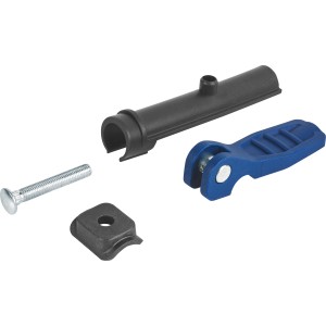 Schnellverschluss-Set für Rasenmäher: Knebel, Klapphebel, Schraube und Montagezubehör.